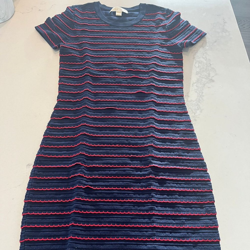 Size S MICHAEL MICHAEL KORS Ruffled Stripe Stretch-Viscose Dress